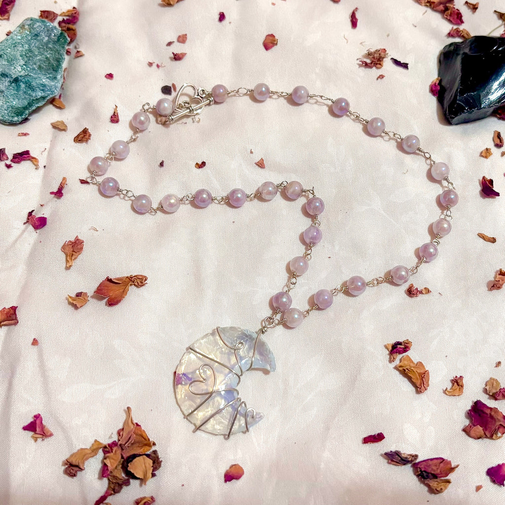 Aurora Bloom | Titanium Amethyst & Opalite Moon Necklace in Sterling Silver