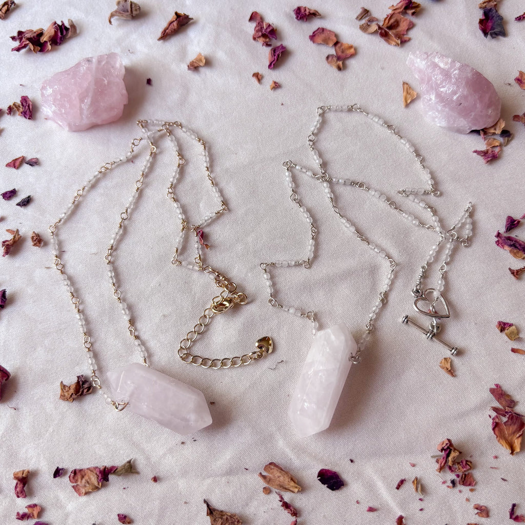 Rose Quartz Necklace in Sterling Silver or Gold Filled