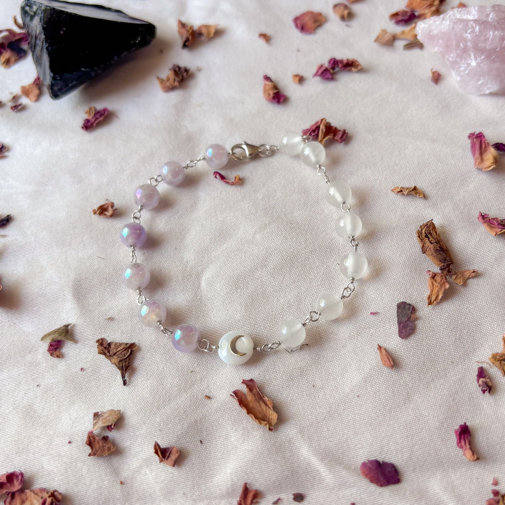 Moonveil | Titanium Amethyst, Selenite & Mother of Pearl Bracelet