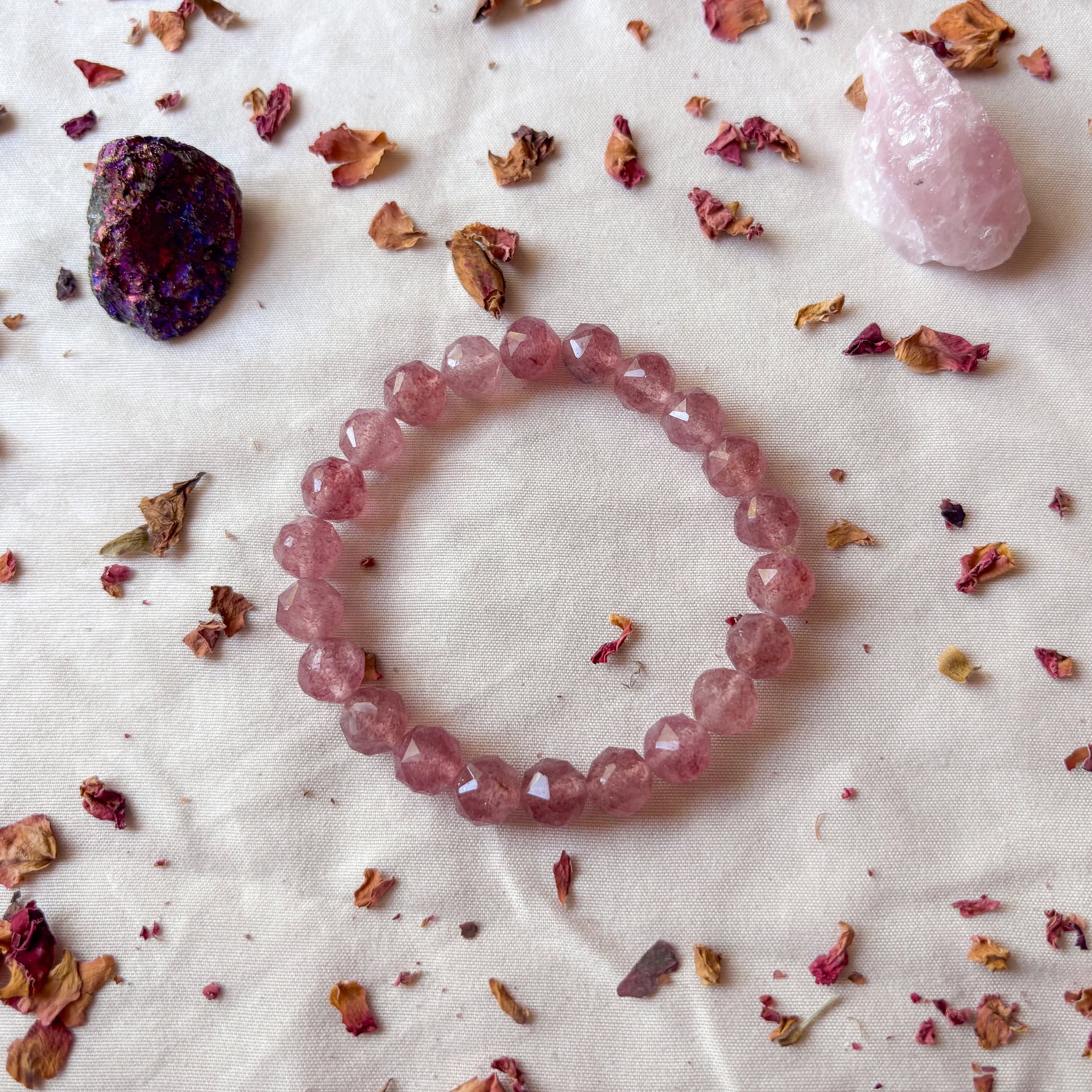 Strawberry Quartz Star Cut Stretch Bracelet | Crystal Enchantress