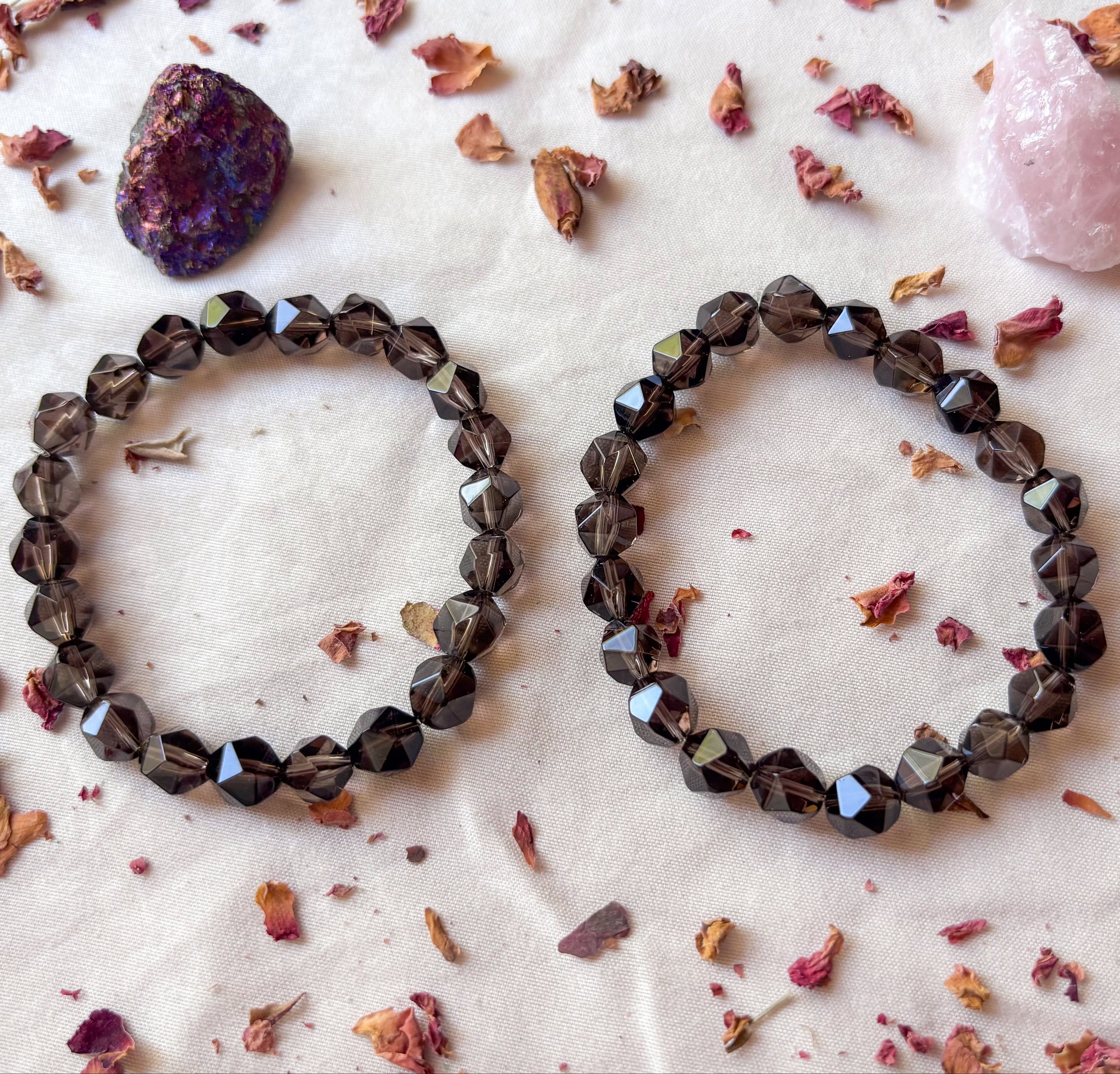 Smoky Quartz Star Cut Stretch Bracelet | Crystal Enchantress