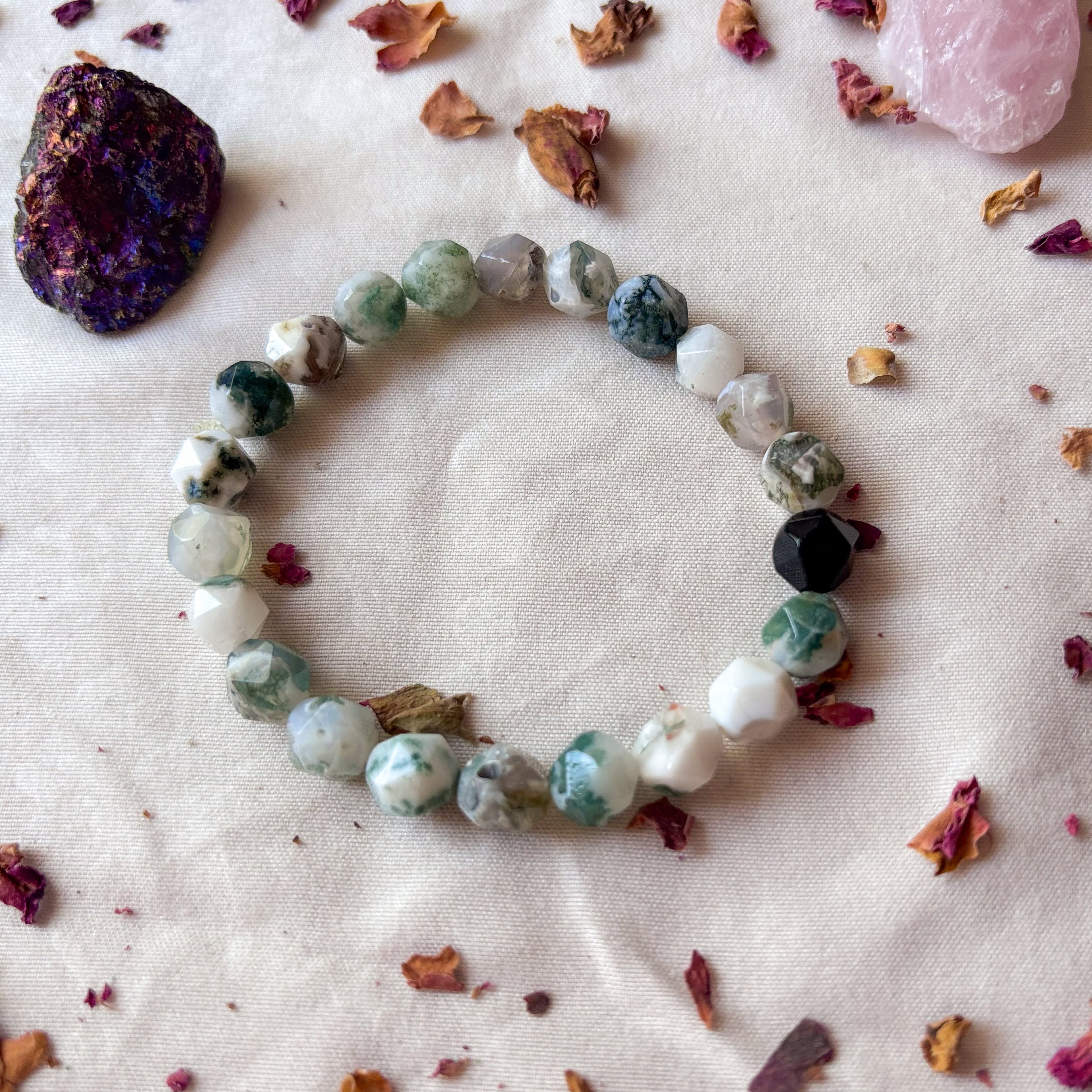 Green Moss Agate Stretch Bracelet | Crystal Enchantress
