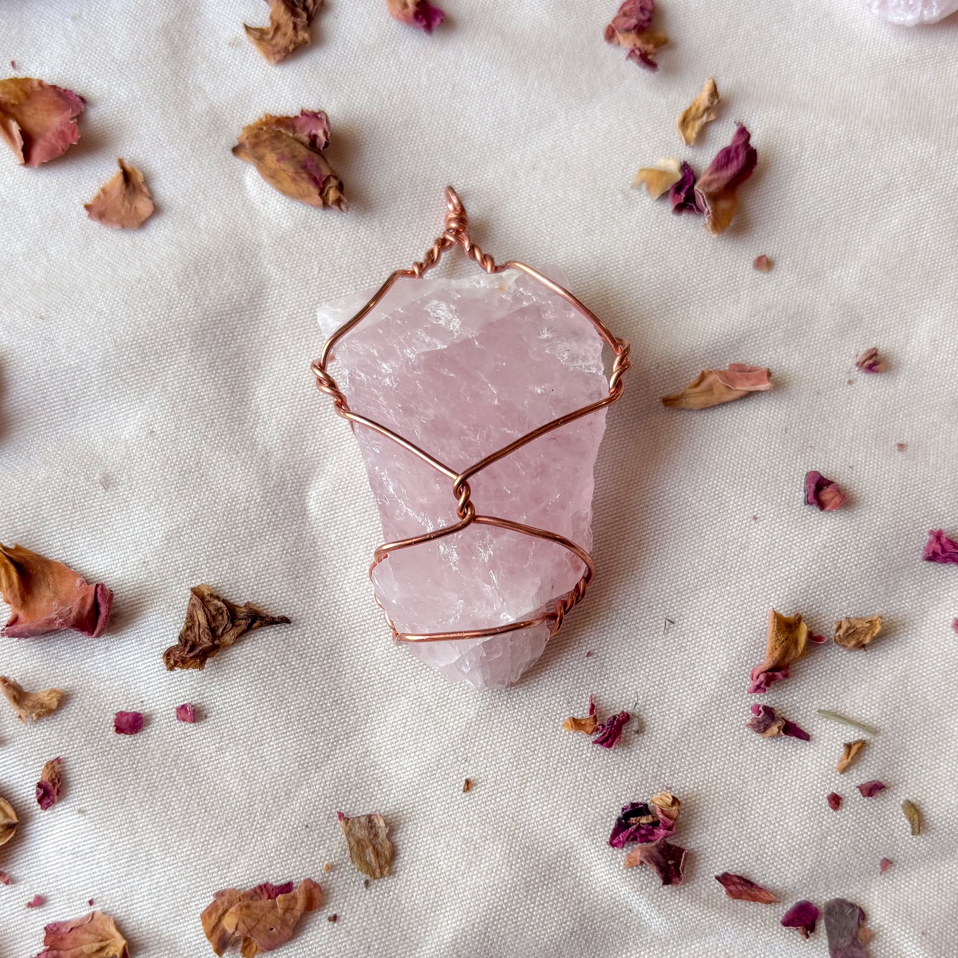 Rose Ember | Raw Rose Quartz Copper Pendant
