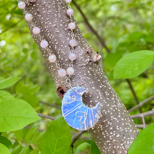 Aurora Bloom | Titanium Amethyst & Opalite Moon Necklace in Sterling Silver