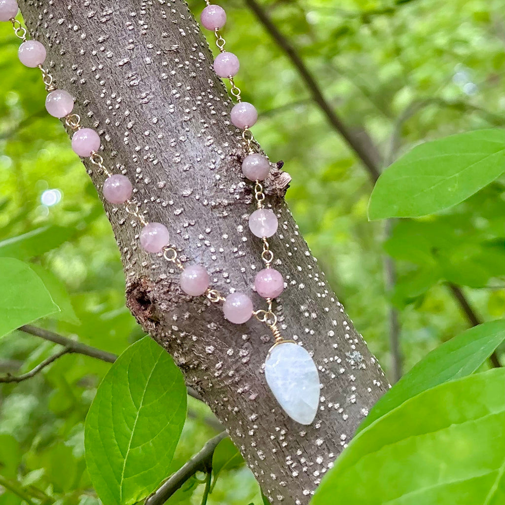 Velvet Venus | Rose Quartz & Moonstone Necklace Gold Filled