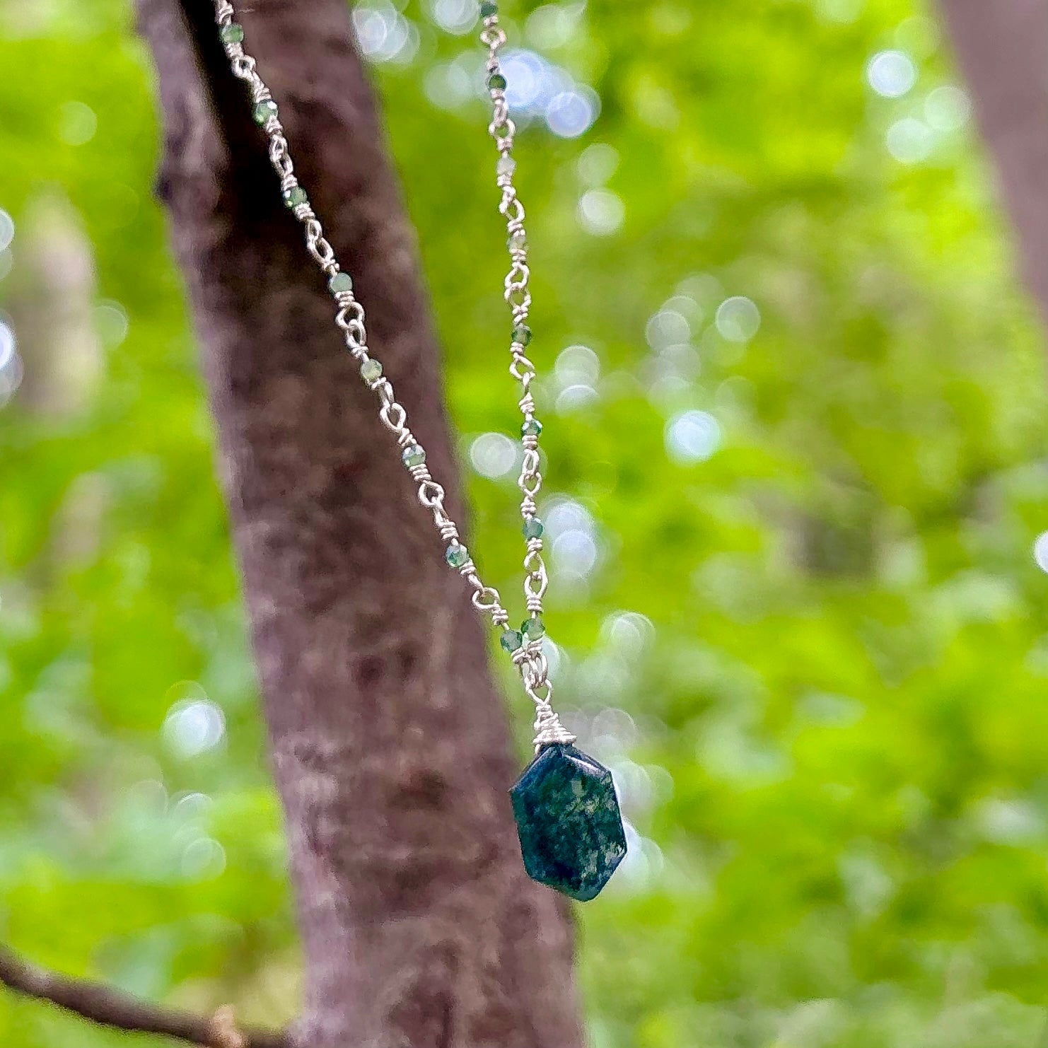 Earthbound Bloom | Green Moss Agate Necklace