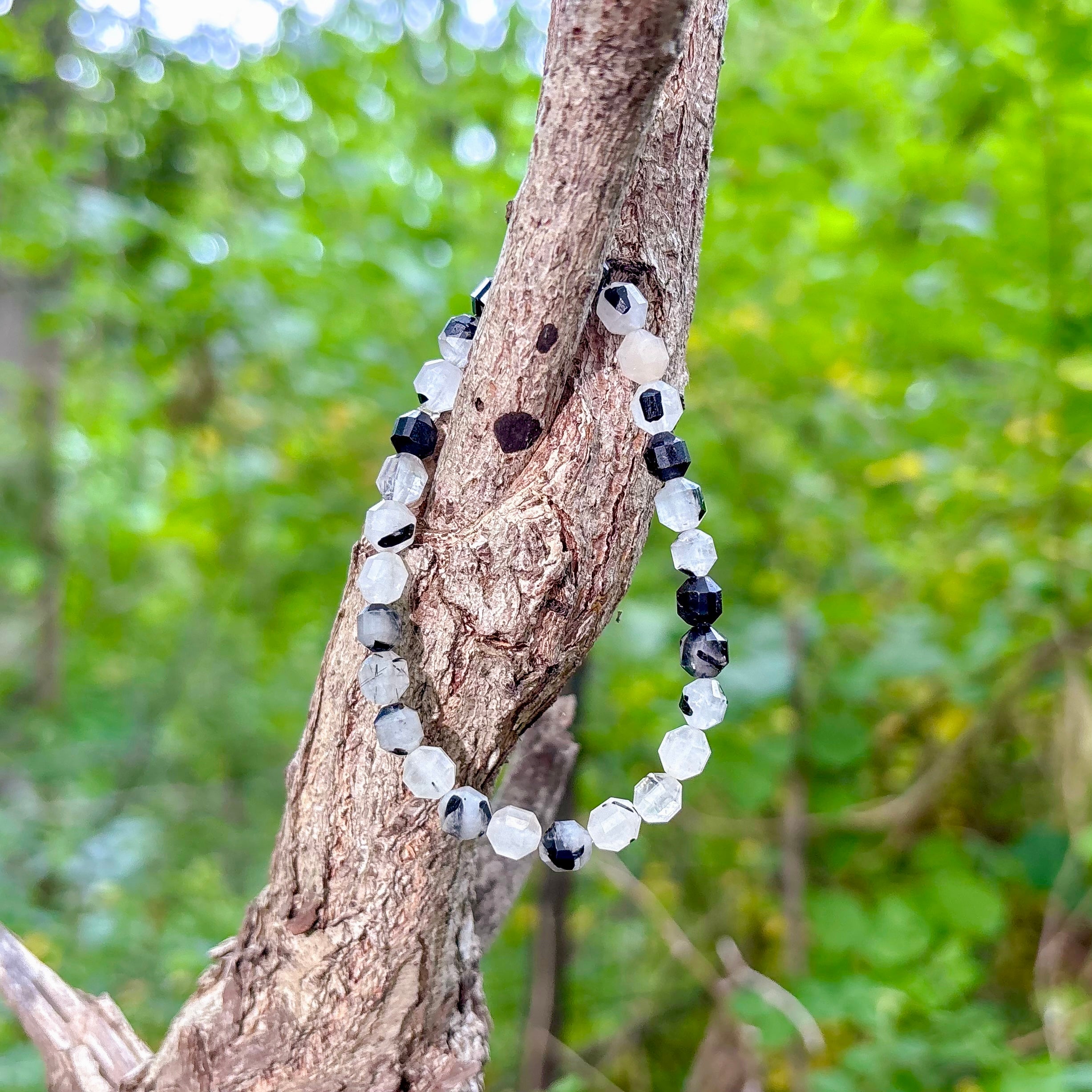 Faceted Black Tourmalinated Quartz Bracelet