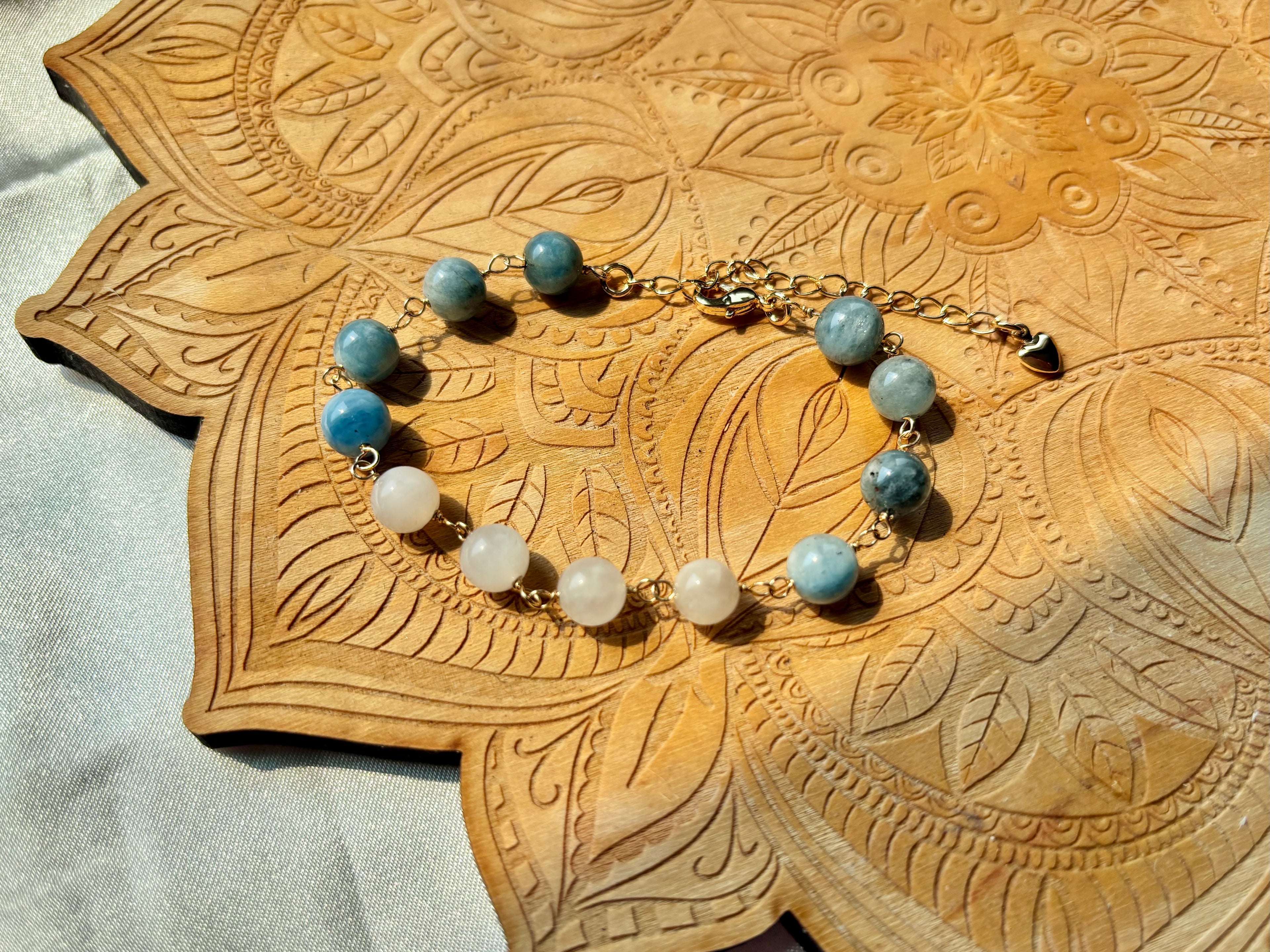 Moonstone & Aquamarine Bracelet in Gold Filled