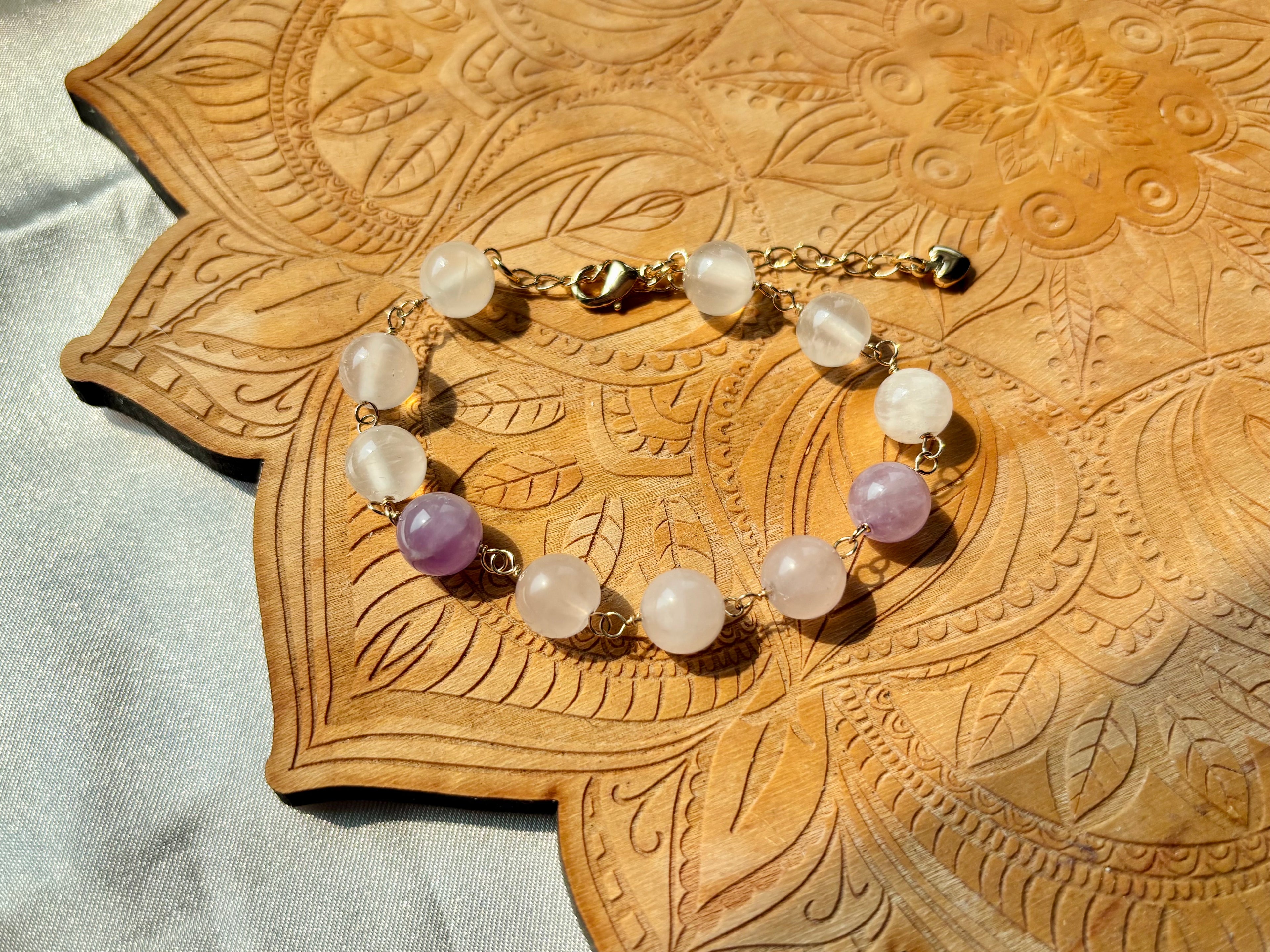 Trio | Rose Quartz, Selenite &amp; Amethyst Bracelet in Gold Filled