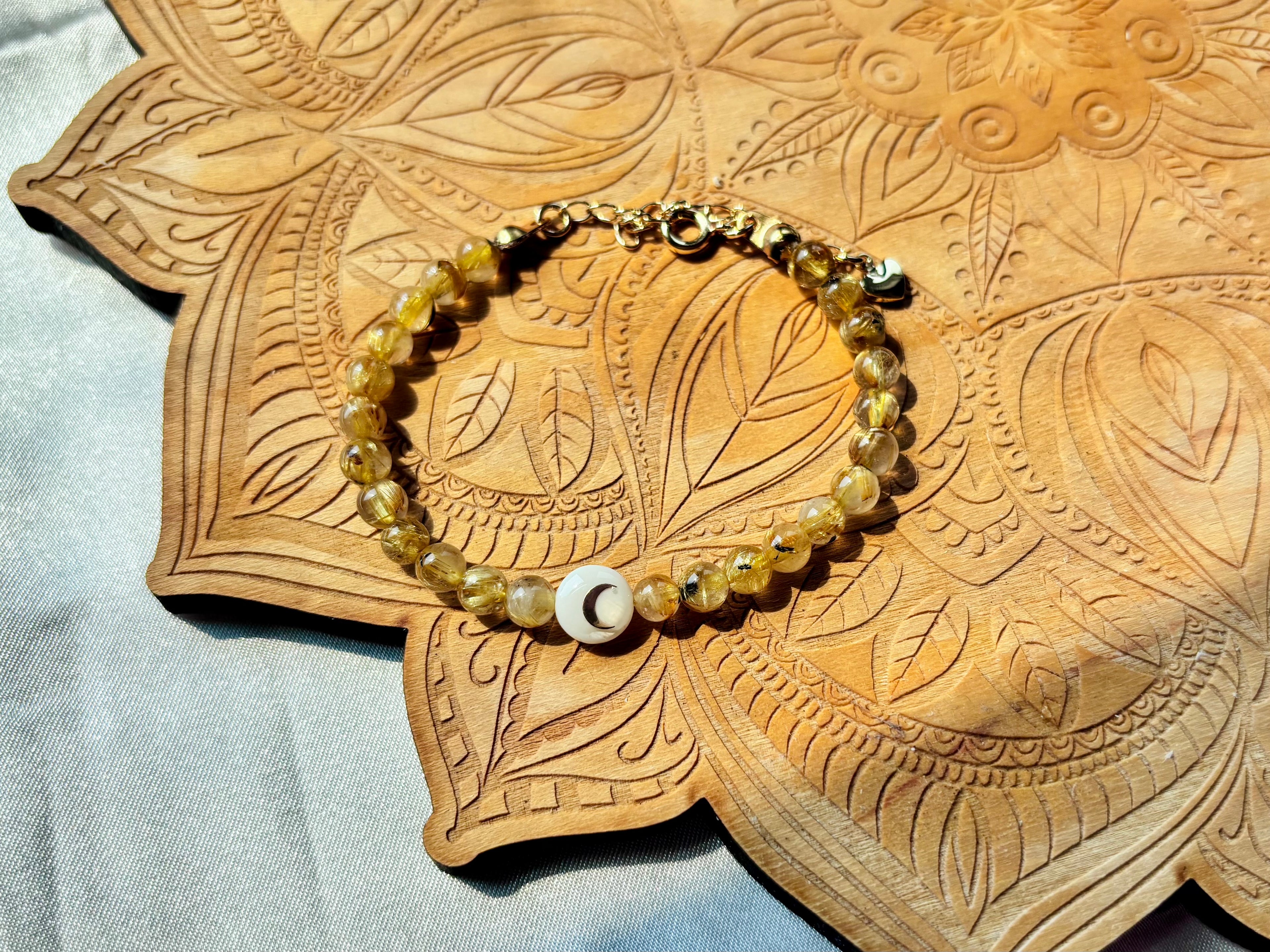 Golden Rutilated Quartz Moon Bracelet