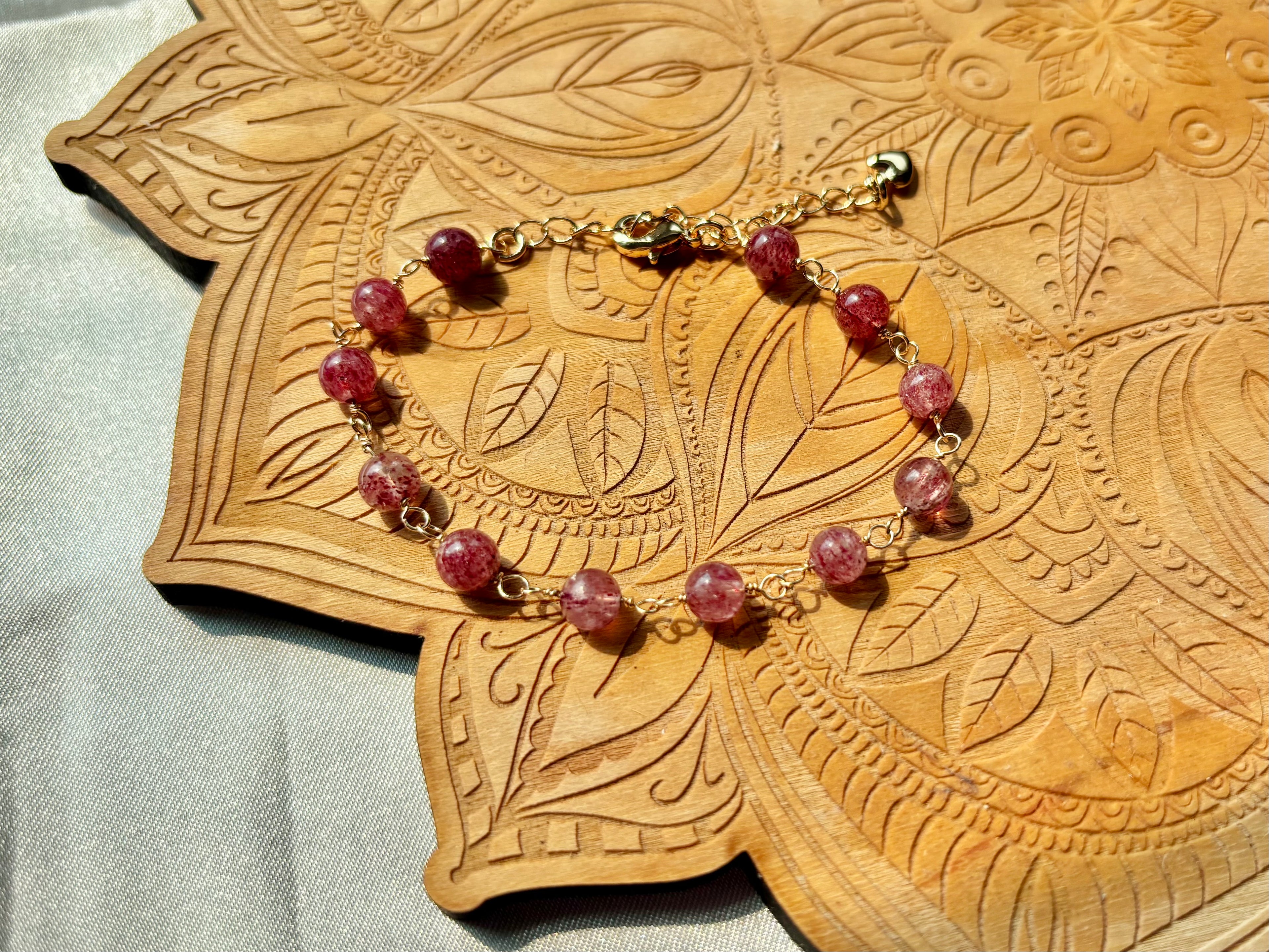 Strawberry Quartz Bracelet Gold Filled