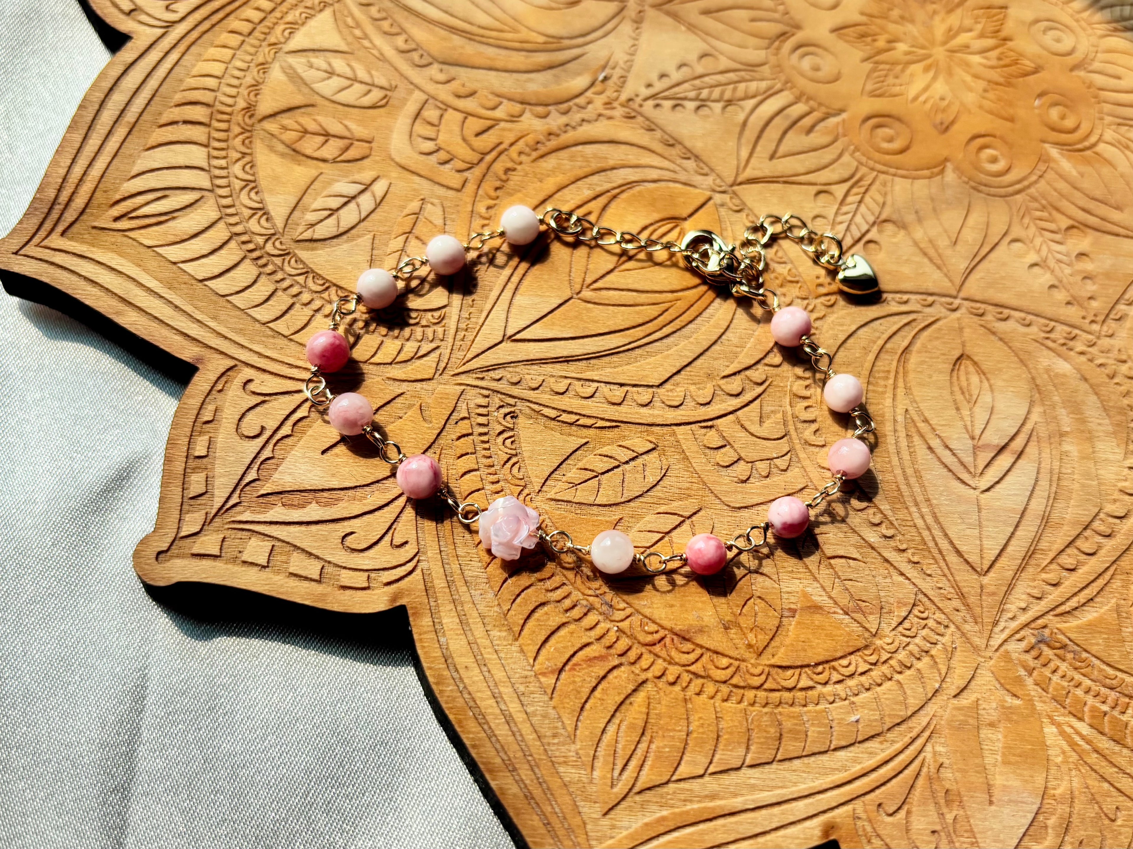 Pink Jade & Mother of Pearl Rose Bracelet