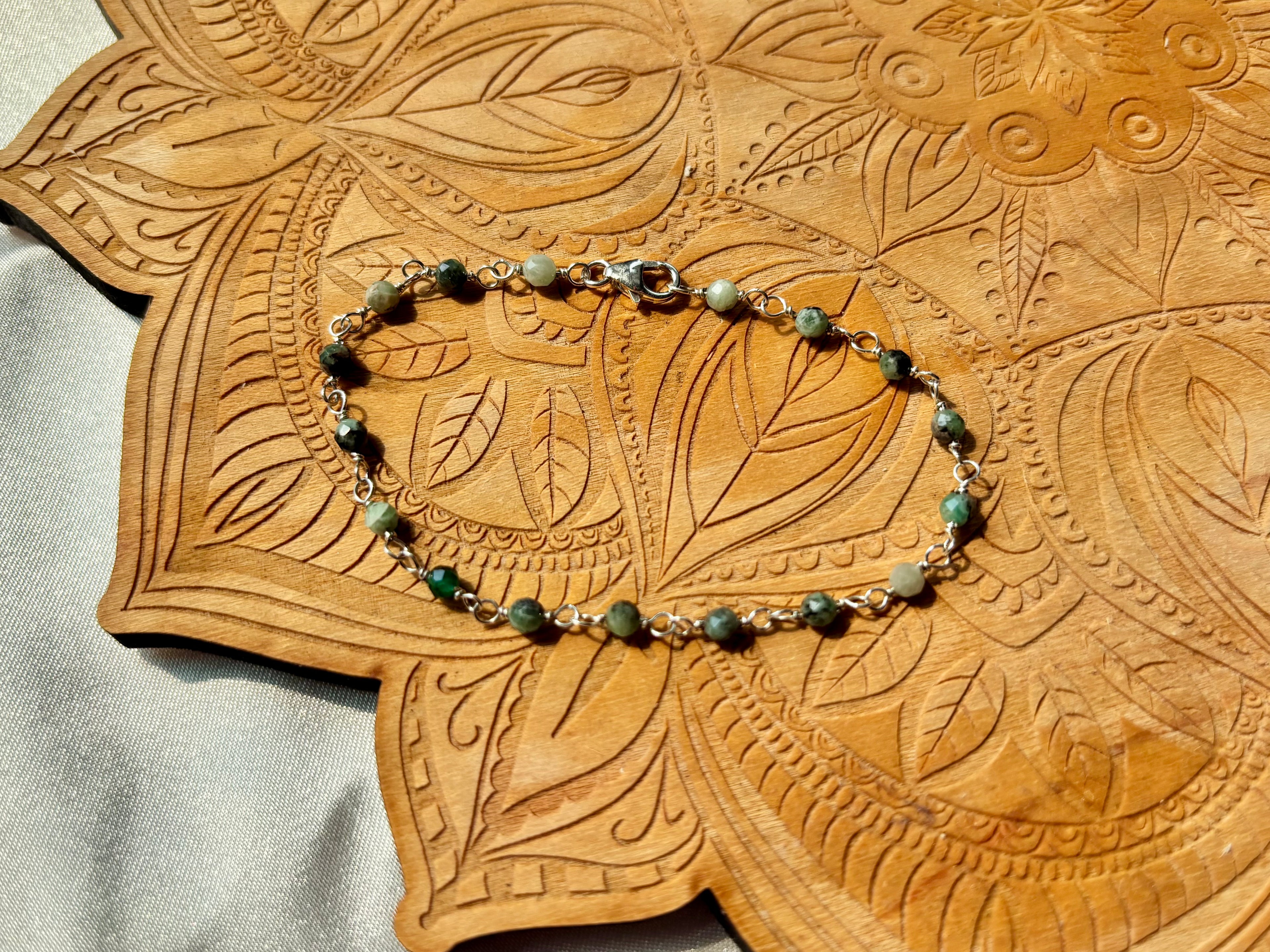 Green Moss Agate Bracelet in Sterling Silver