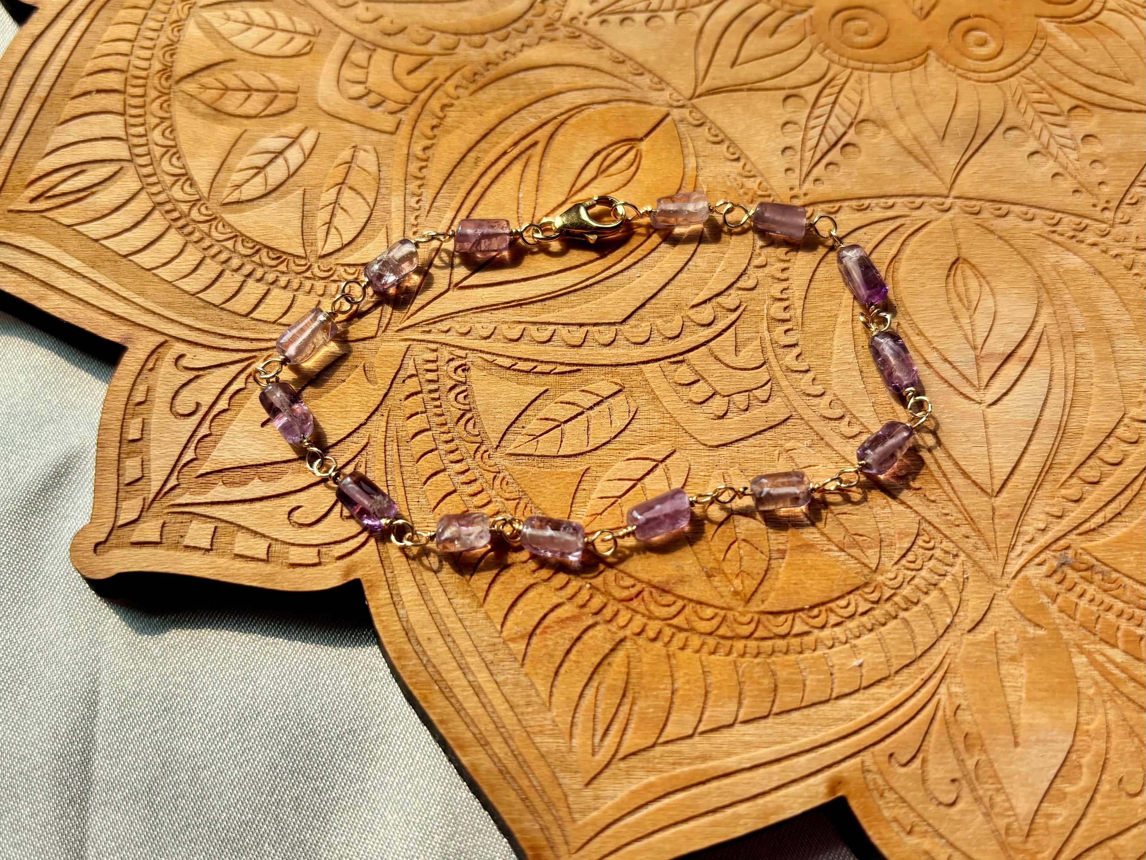 Cylinder Amethyst Bracelet in Gold Filled